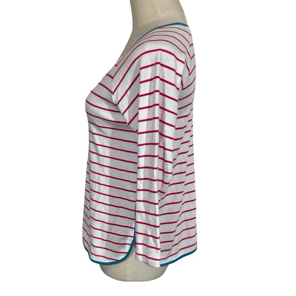 LAKE Pajamas Pima Long Sleeve Scoop Neck Top In Ruby Breton Stripe - Picture 6 of 8